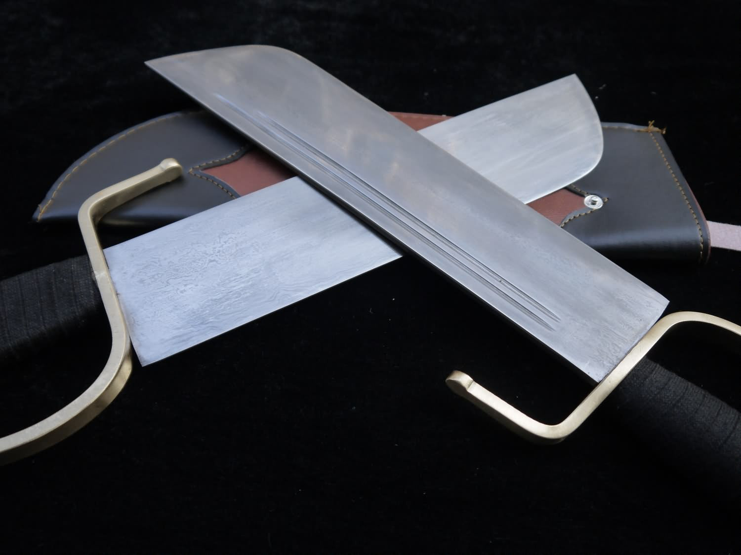 Wing Chun butterfly knife(Folding steel blade,Brown Leather scabbard,Copper handle) - Chinese sword shop