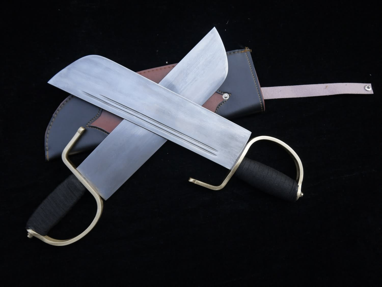 Wing Chun butterfly knife(Folding steel blade,Brown Leather scabbard,Copper handle) - Chinese sword shop